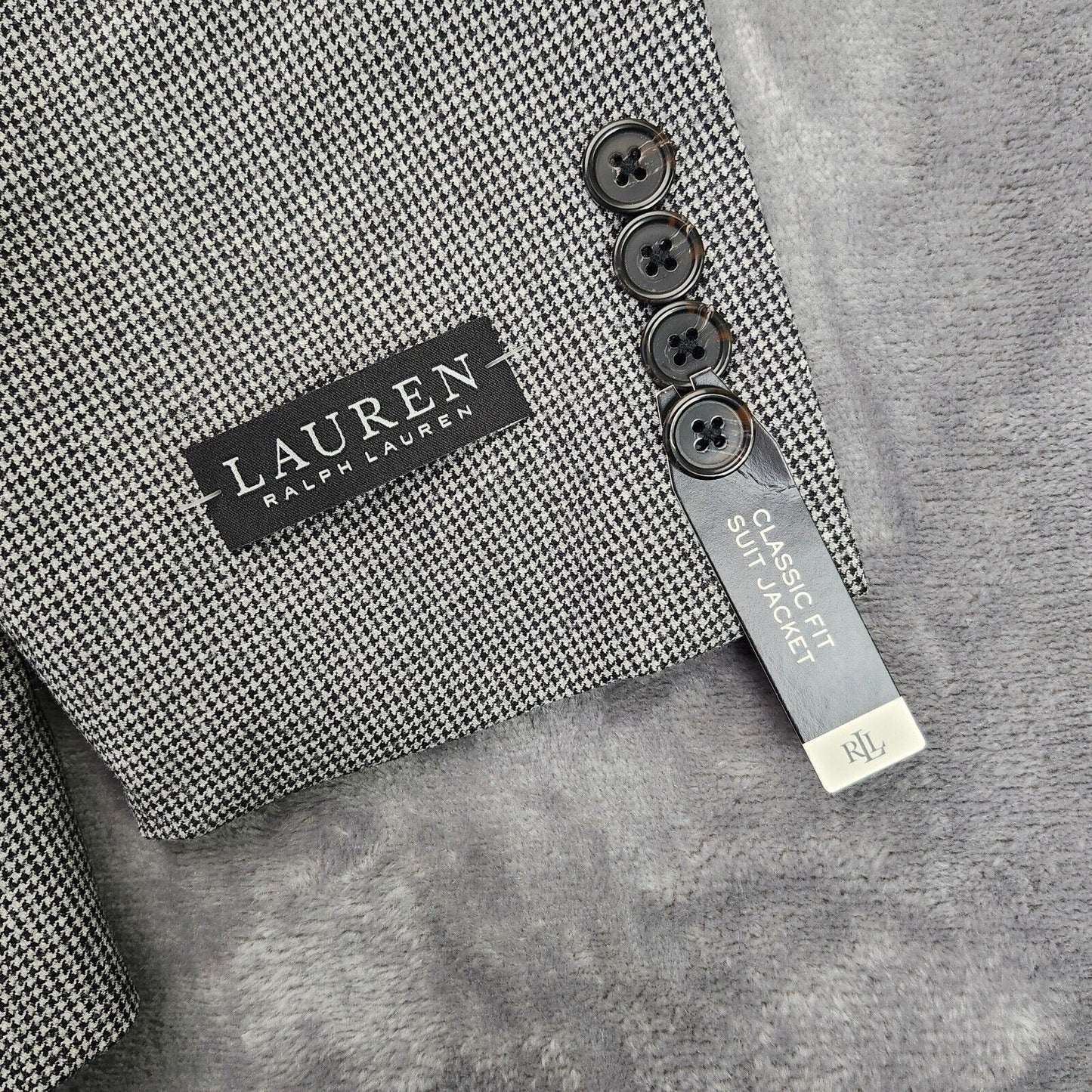 Lauren Ralph Lauren Classic-Fit Wool Suit Jacket Black/White Houndstooth 40S NWT