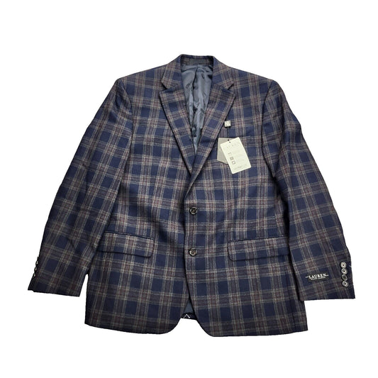 Lauren Ralph Lauren Polyester Blue Plaid Suit Jacket Blazer 44R NWT