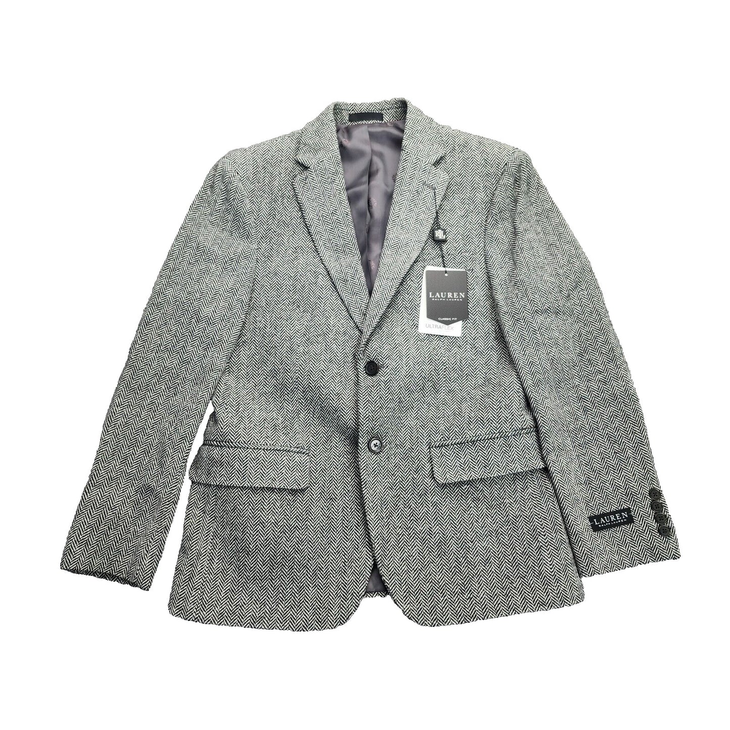 Lauren Ralph Lauren Classic-Fit Wool Suit Jacket Black/White Herringbone 38S NWT