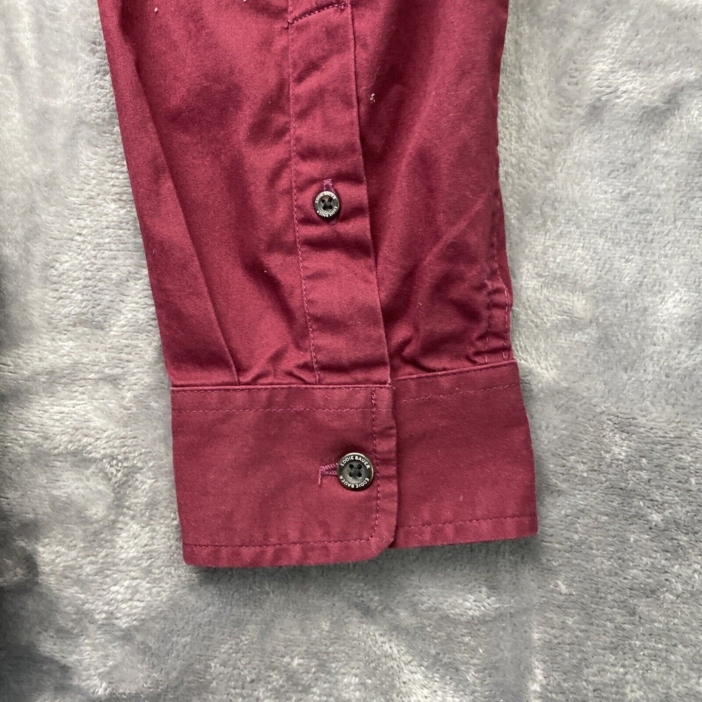Vintage Eddie Bauer Button Down Shirt Mens T-XL Burgundy Herringbone