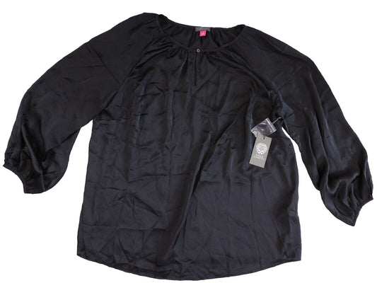 Vince Camuto Womens Rich Black Long Sleeve V-Neck Stretch Blouse Top Size Medium