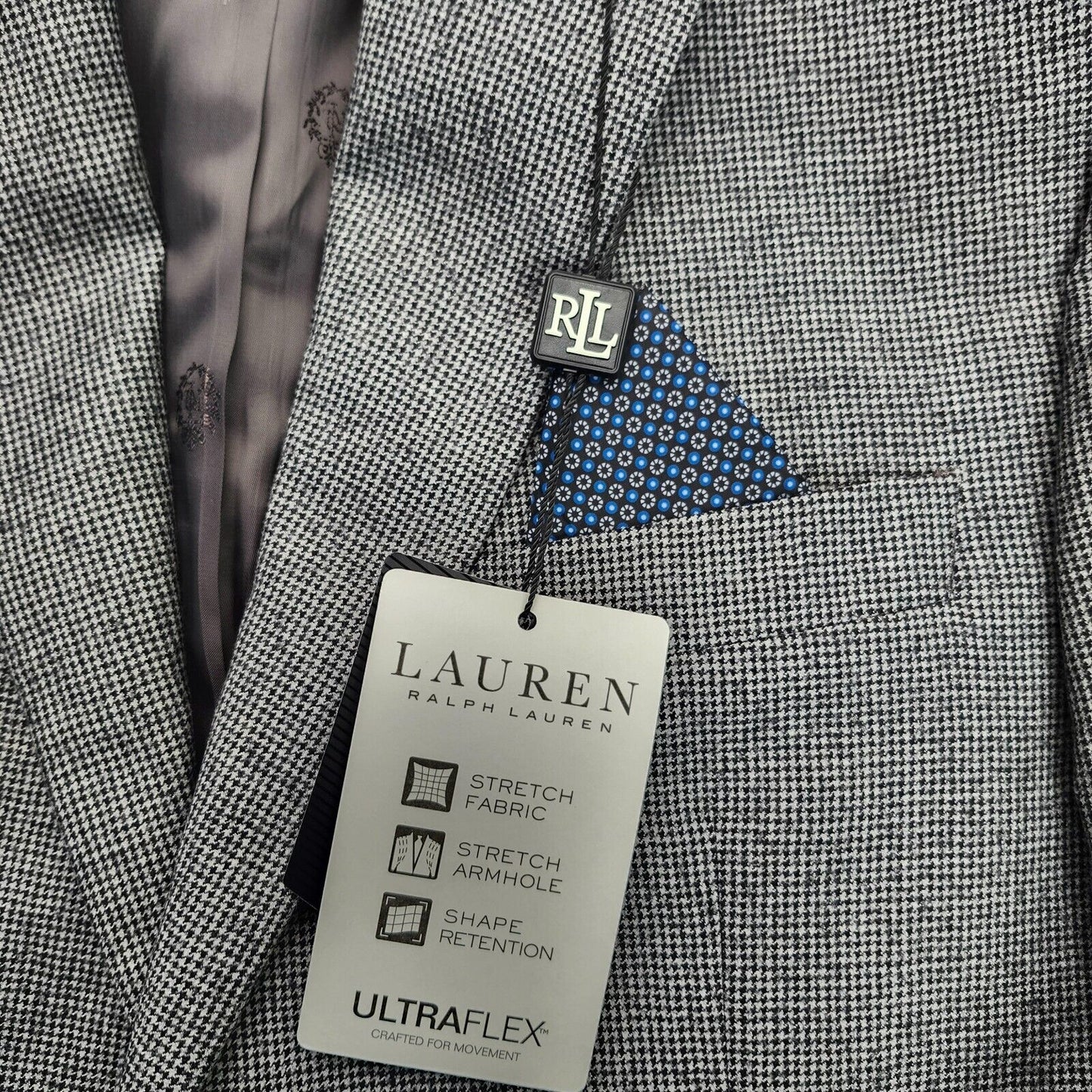 Lauren Ralph Lauren Classic-Fit Wool Suit Jacket Black/White Houndstooth 38S NWT