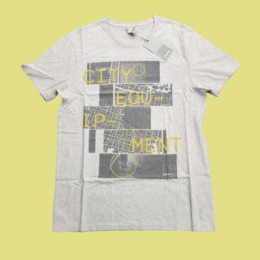Bench Urban Wear Unisex Graphic T-shirt Size Medium Gray and Yellow