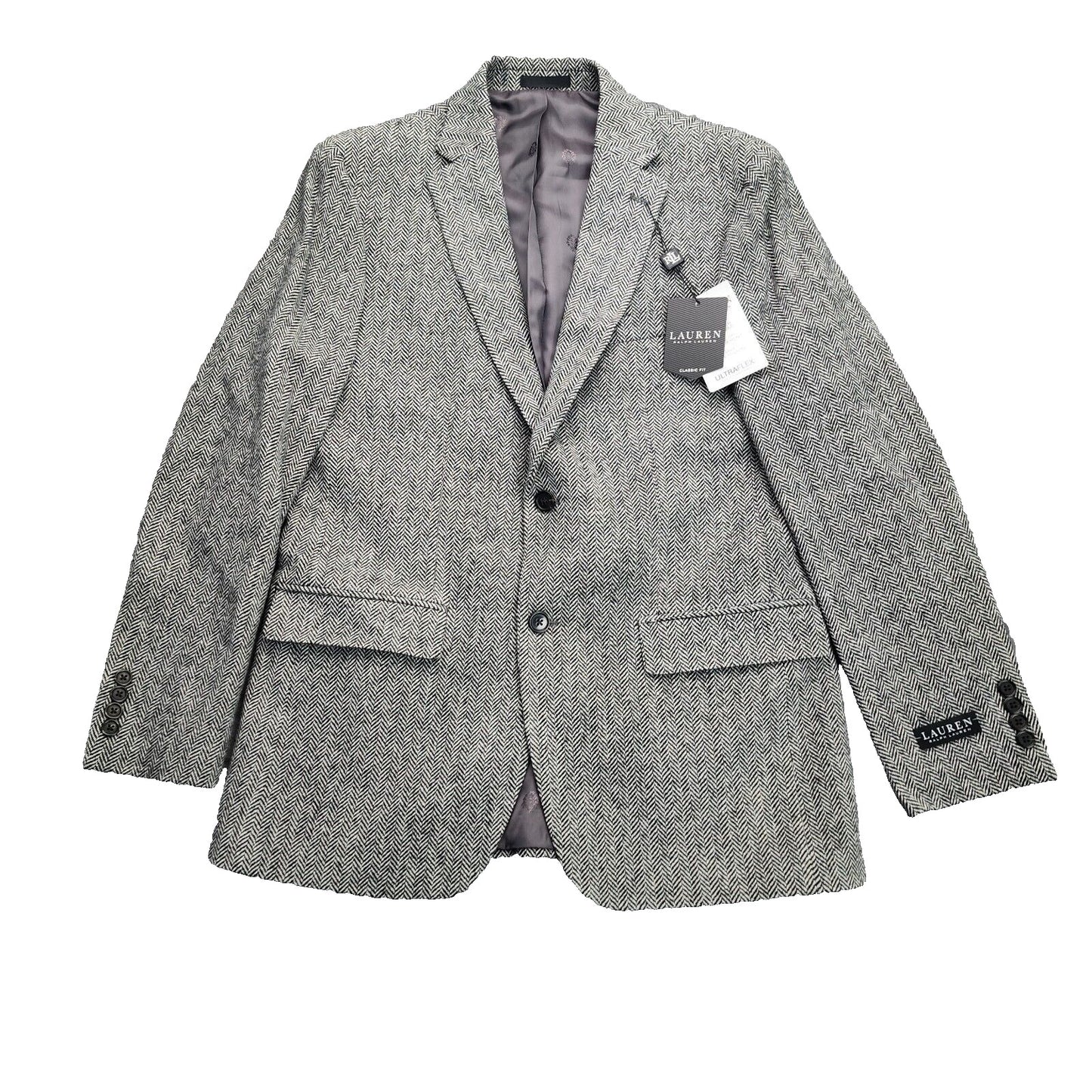 Lauren Ralph Lauren Classic-Fit Wool Suit Jacket Black/White Herringbone 44L NWT