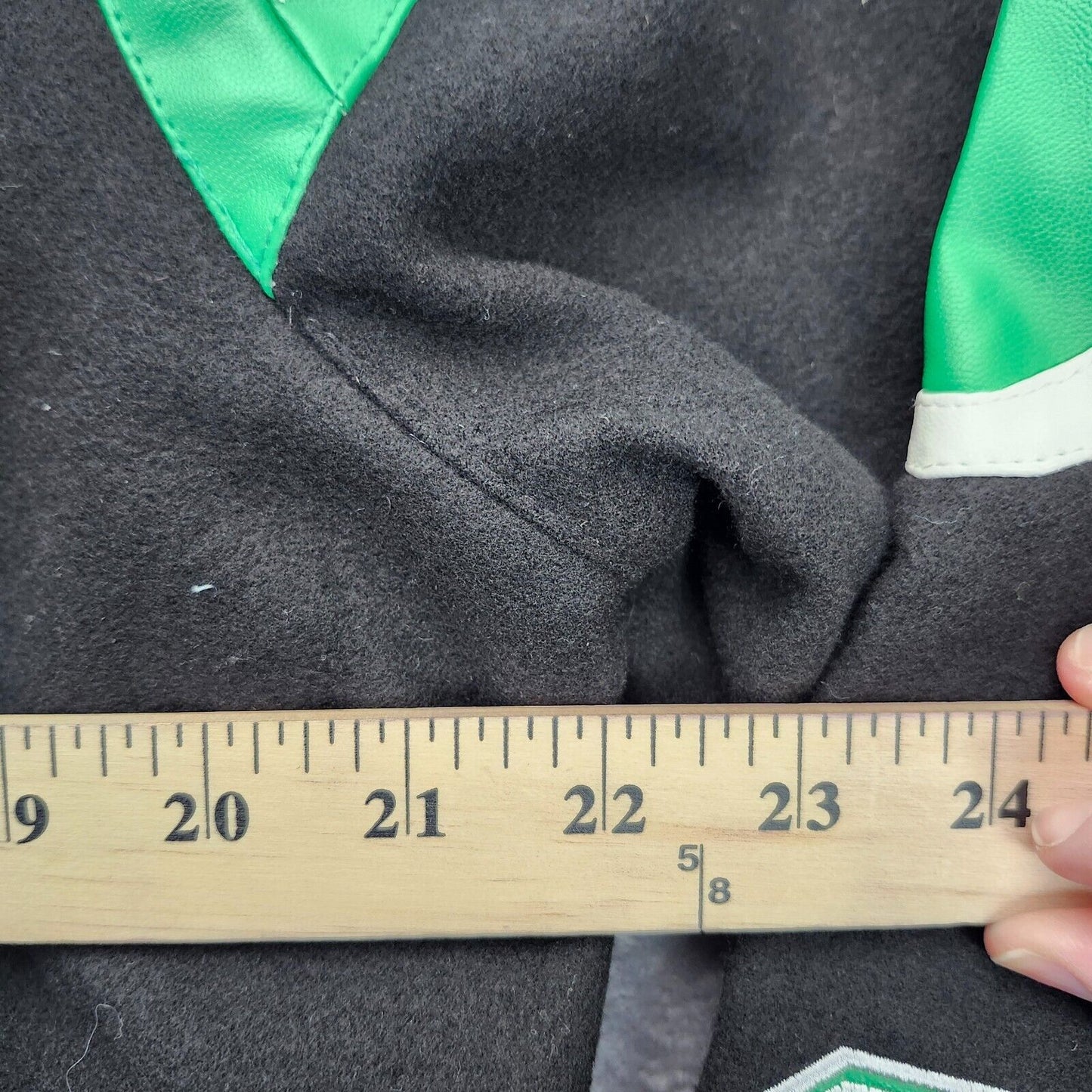 Finesse Bobby Black Varsity Jacket GREEN Varsity Logo Patch Jacket size small