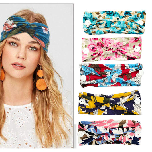 5 pack Bohemia Floral Style Headbands - Criss Cross Headpiece for Women