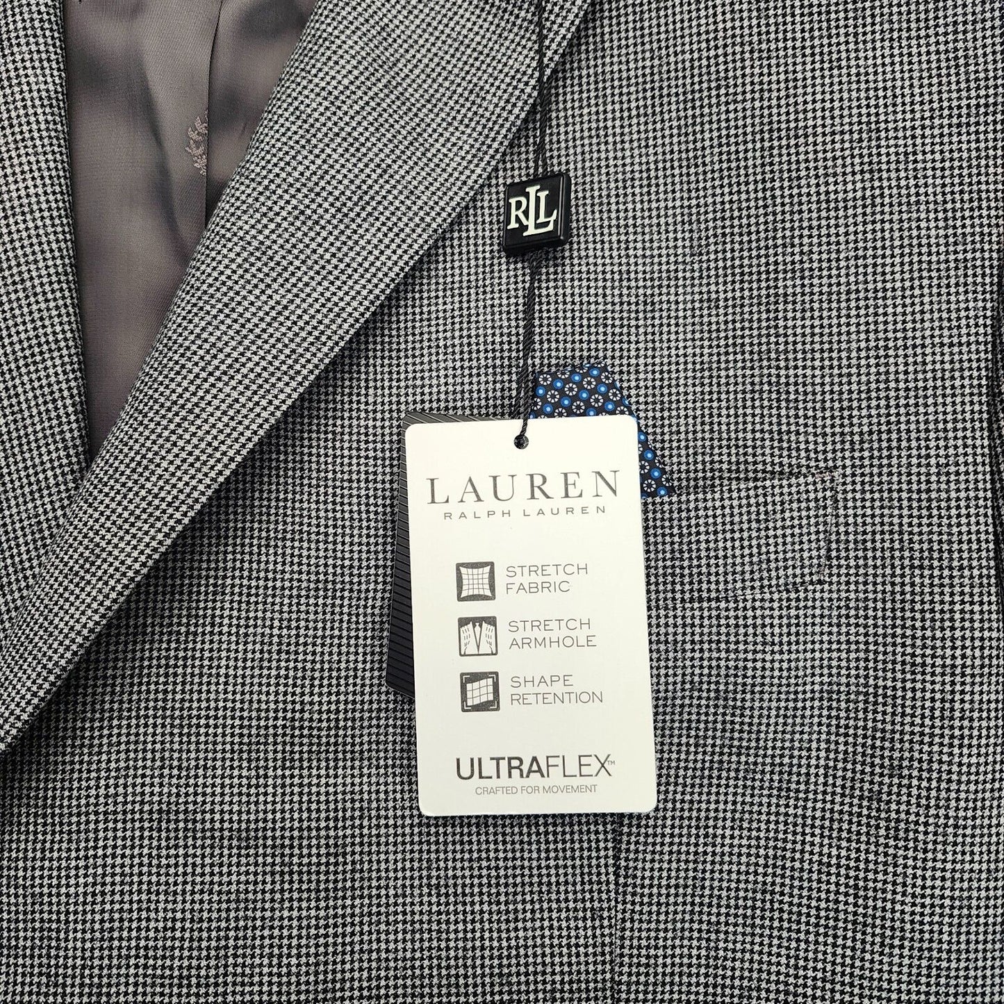 Lauren Ralph Lauren Classic-Fit Wool Suit Jacket Black/White Houndstooth 48L NWT