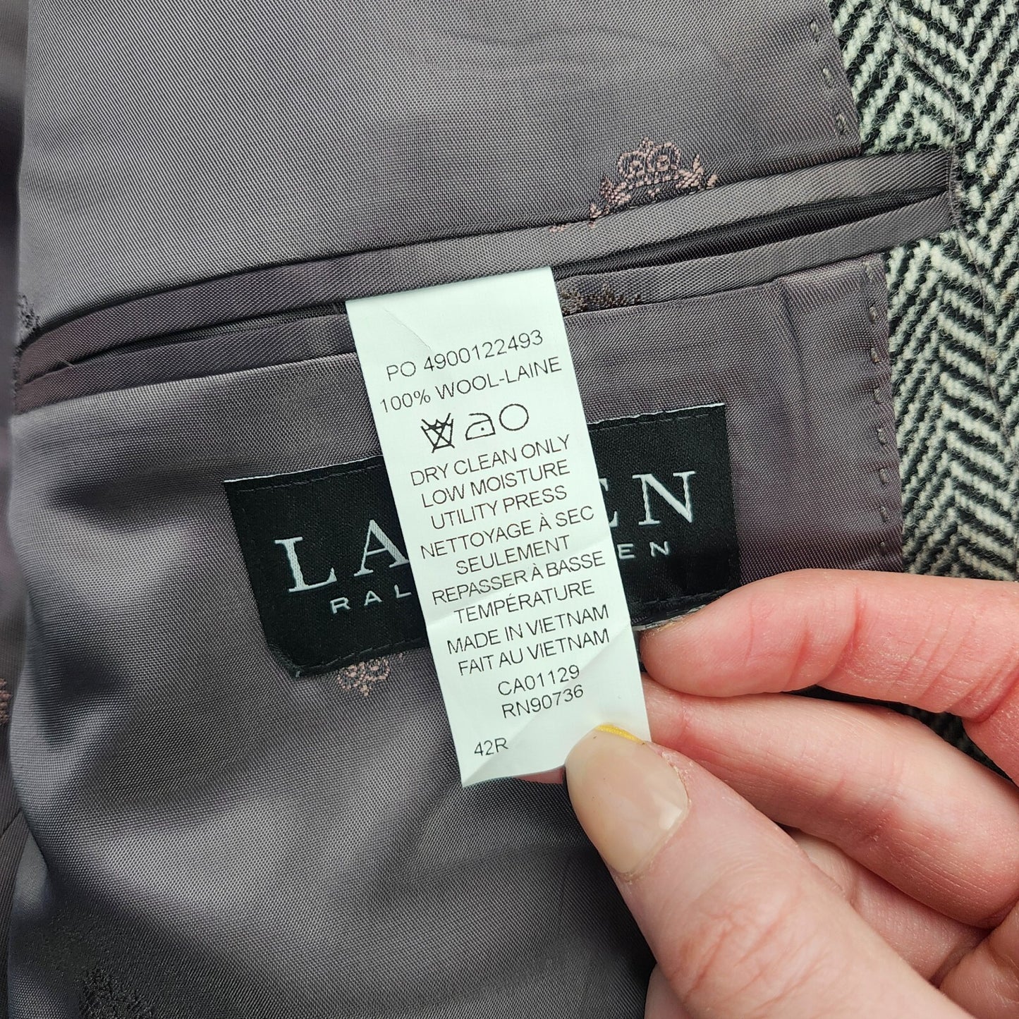 Lauren Ralph Lauren Classic-Fit Wool Suit Jacket Black/White Herringbone 42R NWT