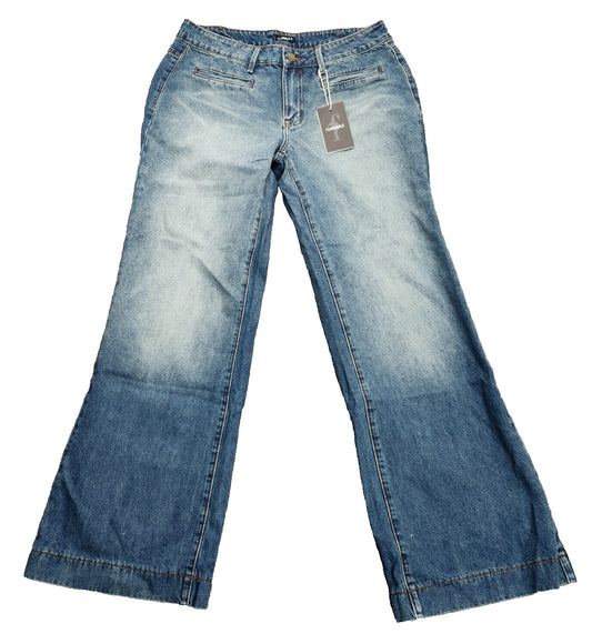 Flamingals Women's Straight Wide Leg Faded Blue Jeans Size Large