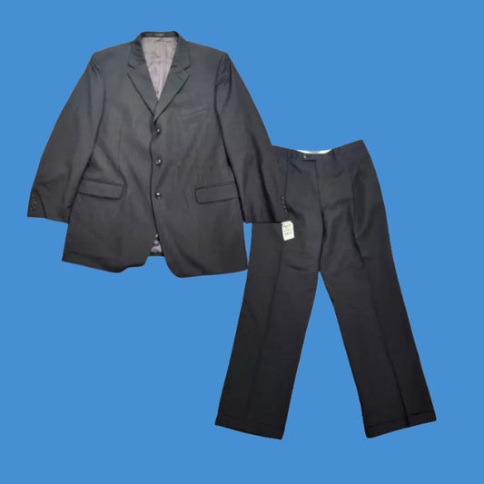 Men's 100% Wool Black Suit Set Notch Lapel Jacket Size 48 Long, Pants 36w