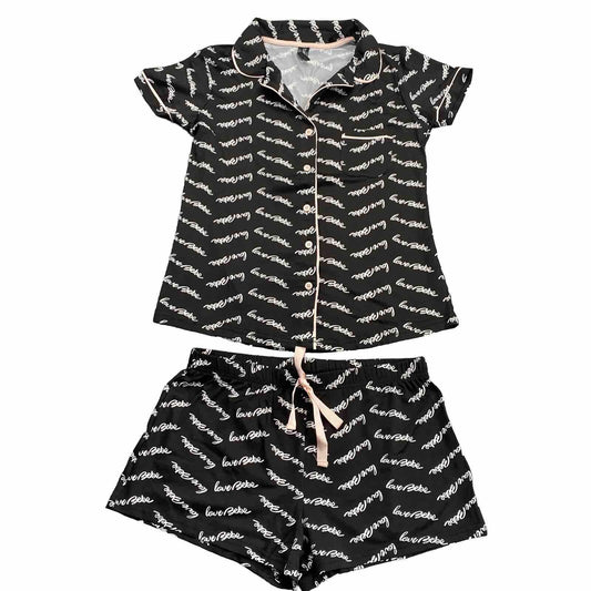 bebe Womens Pajama Sets Button Down Shirt and Shorts Sleepwear Black Pink Size M