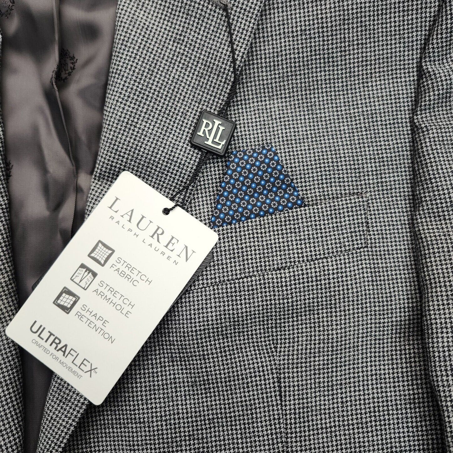Lauren Ralph Lauren Classic-Fit Wool Suit Jacket Black/White Houndstooth 38R NWT