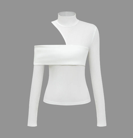 MICAS Womens Solid Asymmetrical Long-Sleeve Top Small