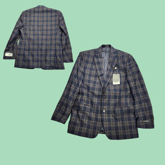 Lauren Ralph Lauren Polyester Blue Plaid Suit Jacket Blazer 42L NWT