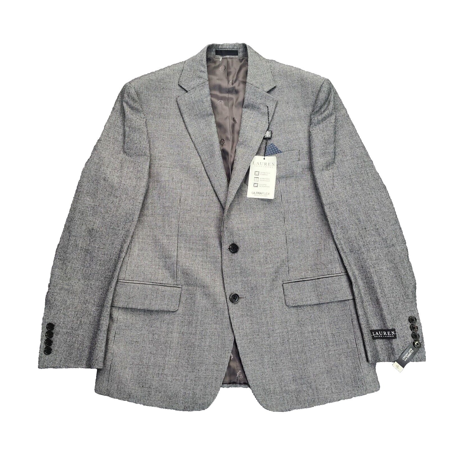 Lauren Ralph Lauren Classic-Fit Wool Suit Jacket Black/White Houndstooth 40S NWT