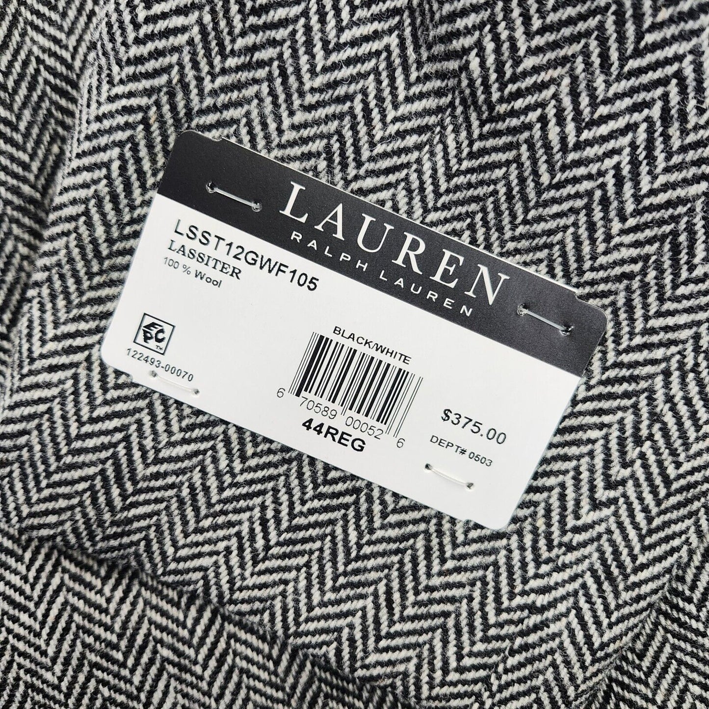 Lauren Ralph Lauren Classic-Fit Wool Suit Jacket Black/White Herringbone 44R NWT
