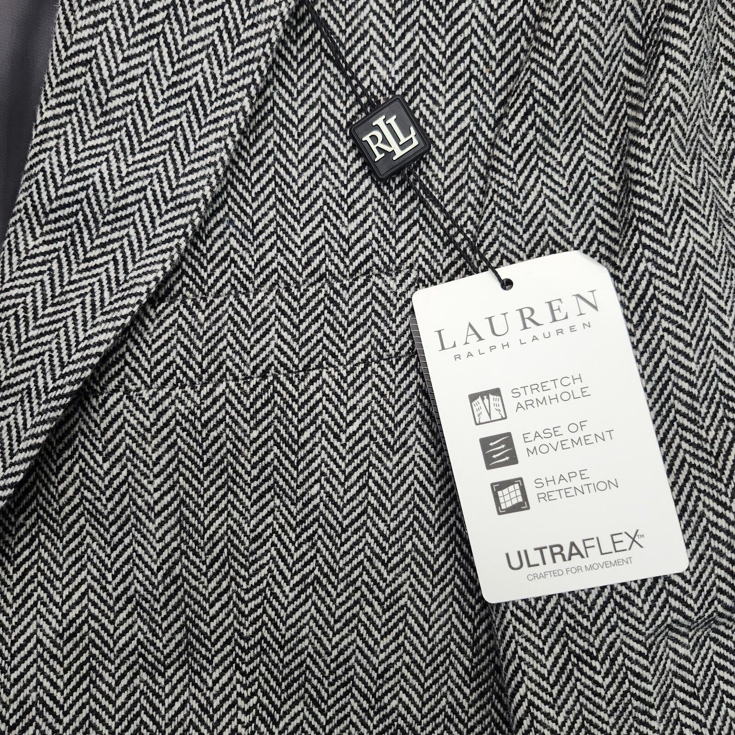 Lauren Ralph Lauren Classic-Fit Wool Suit Jacket Black/White Herringbone 38S NWT