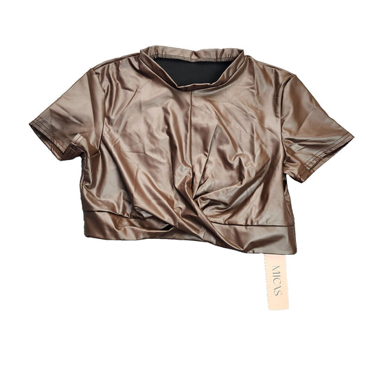 MICAS Womens Brown Faux leather cropped shirt size Medium