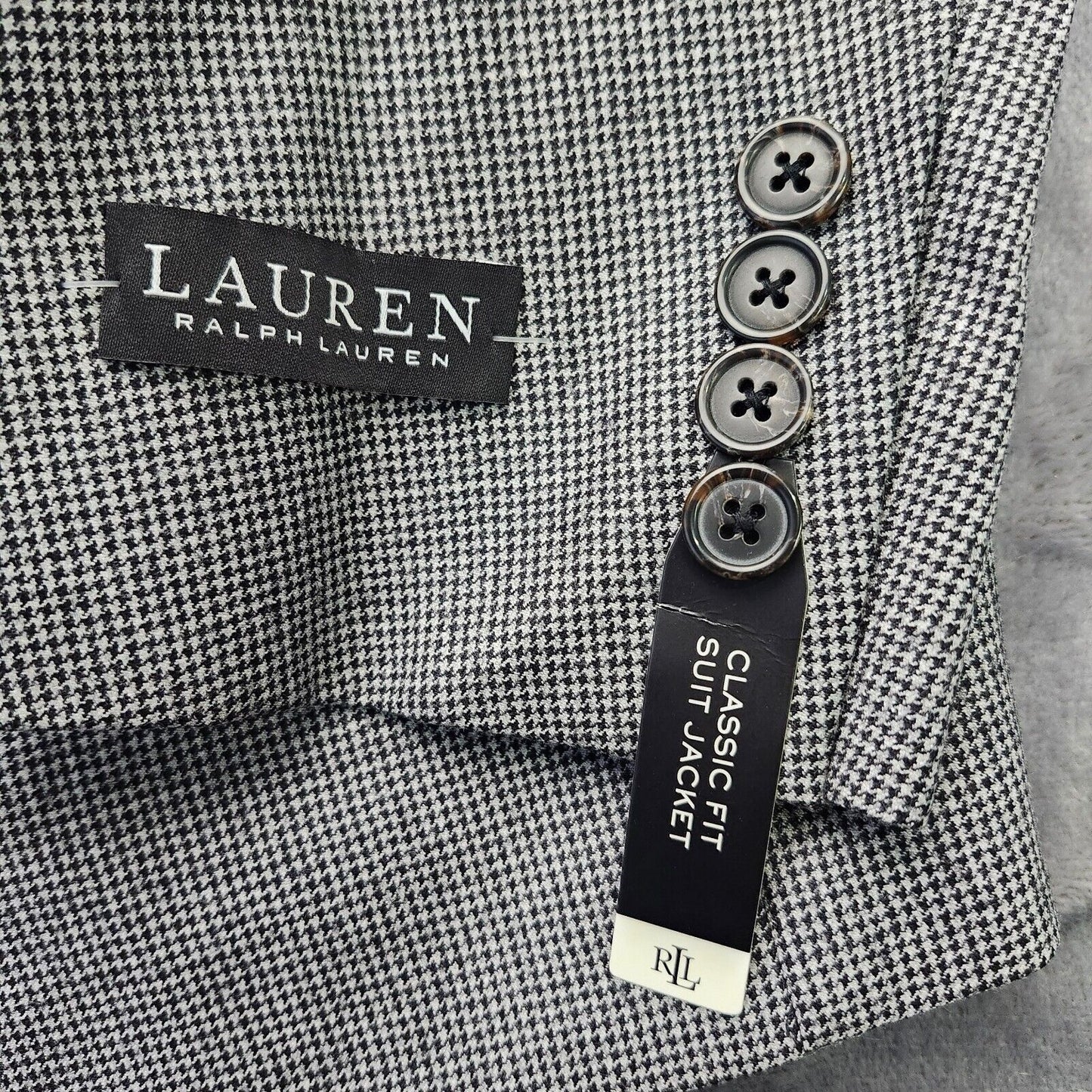 Lauren Ralph Lauren Classic-Fit Wool Suit Jacket Black/White Houndstooth 50R NWT