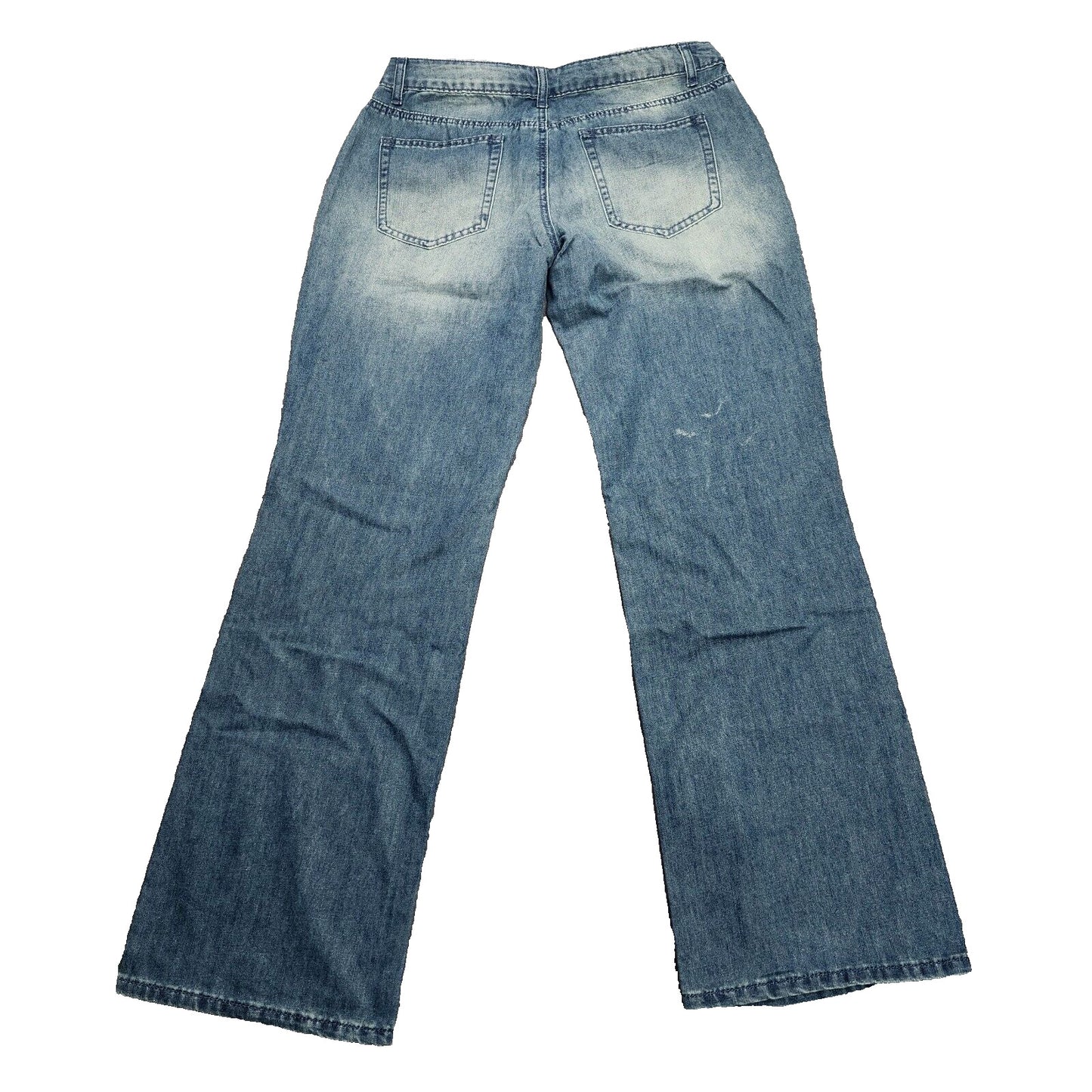 Flamingals Women's Straight Wide Leg Faded Blue Jeans Size Large