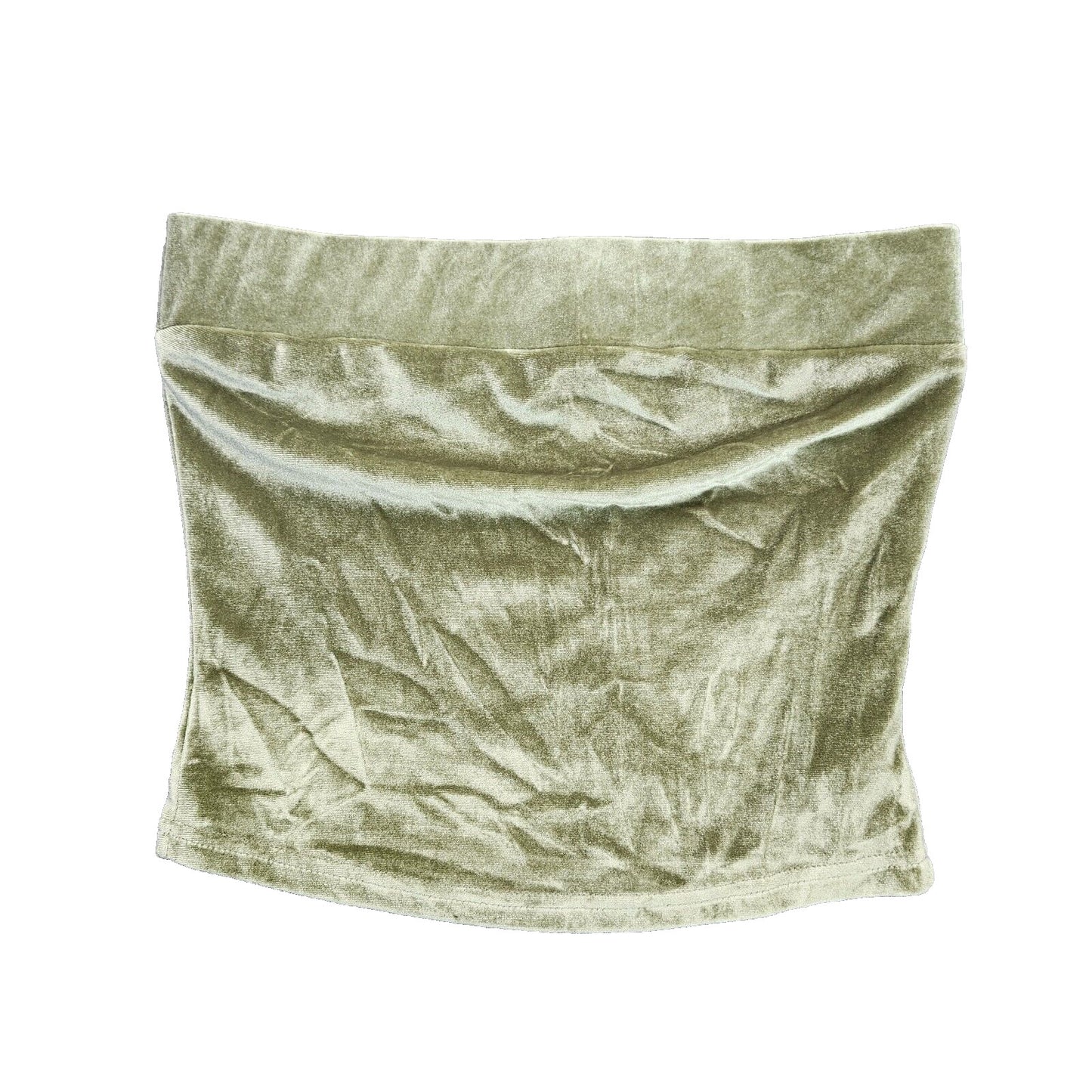 Finesse Womens Velvet Green Strapless Crop top Small