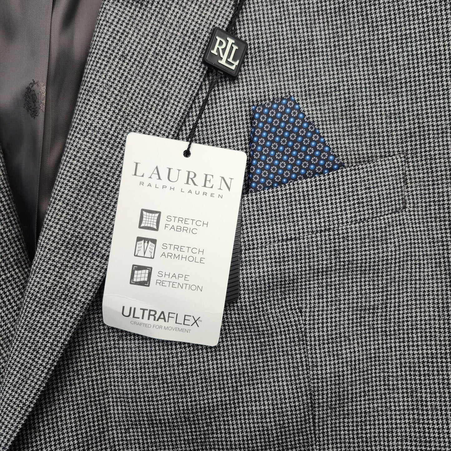 Lauren Ralph Lauren Classic-Fit Wool Suit Jacket Black/White Houndstooth 46R NWT