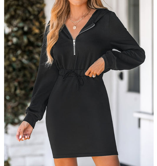 CUPSHE Womens Onyx Half-Zip Hooded Sweater Dress size Medium