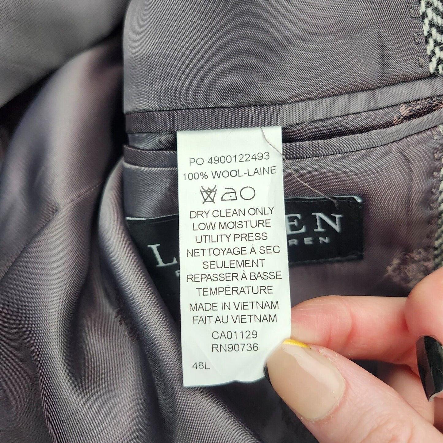 Lauren Ralph Lauren Classic-Fit Wool Suit Jacket Black/White Herringbone 48L NWT