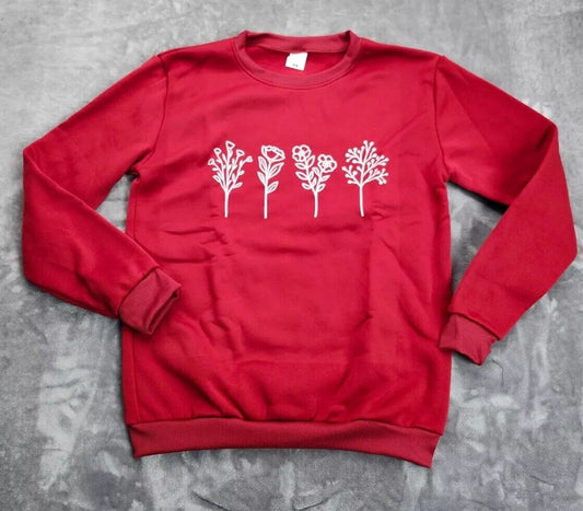 Flower Sweatshirt for Women Crewneck Long Sleeves Casual Sweat Shirt Large