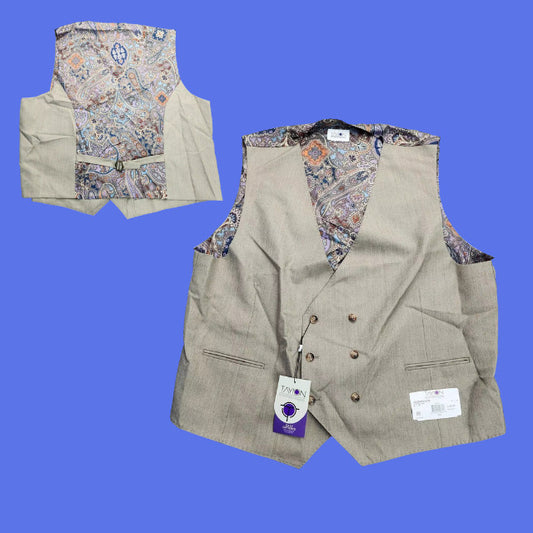 TAYION By Montee Holland Mens Tan Wool Blend Paisley Vest Pike Stitching 2XL