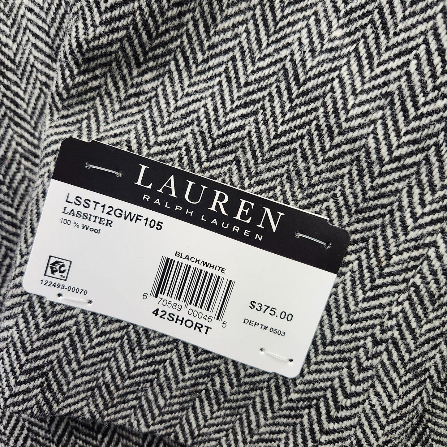 Lauren Ralph Lauren Classic-Fit Wool Suit Jacket Black/White Herringbone 42S NWT