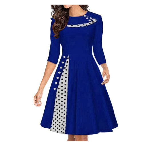 Women's Retro Polka Dot High Neck Ruffle Dress Size Large