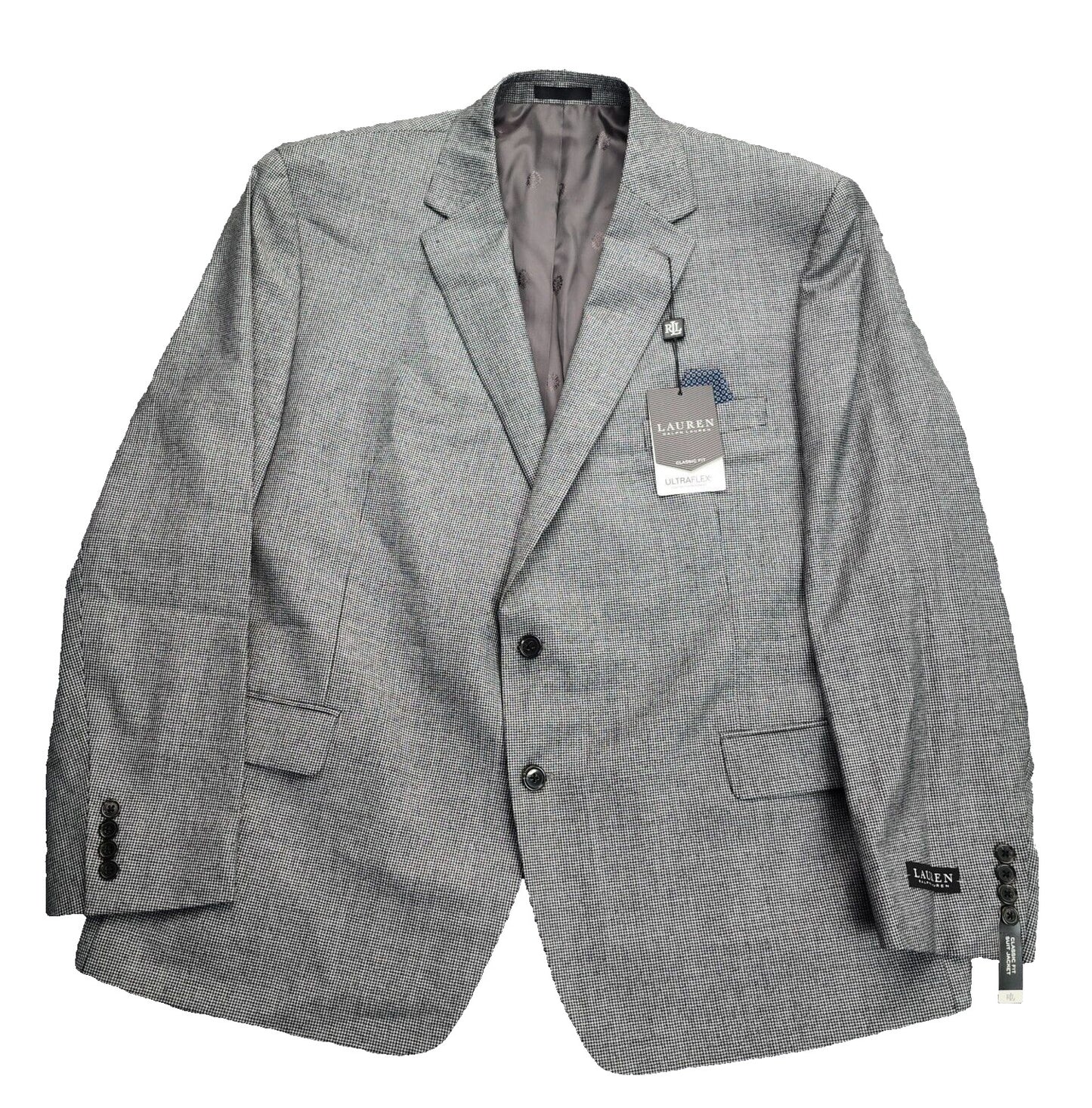 Lauren Ralph Lauren Classic-Fit Wool Suit Jacket Black/White Houndstooth 50R NWT