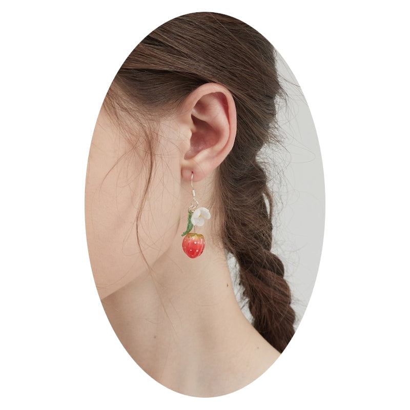 Strawberry Flower Resin Fruit Earrings