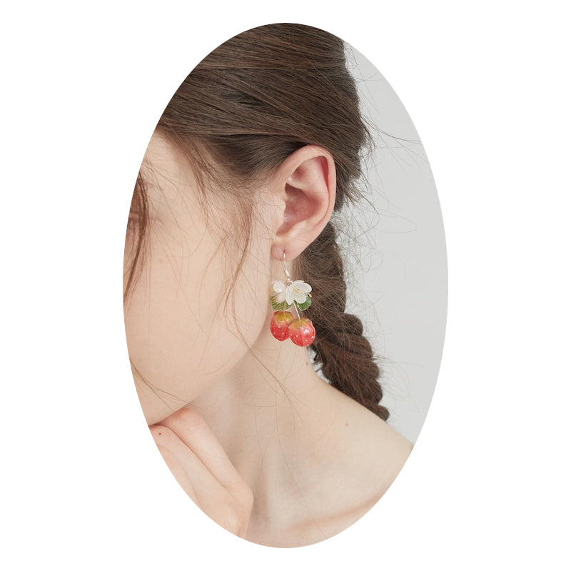 Strawberry Flower Resin Fruit Earrings